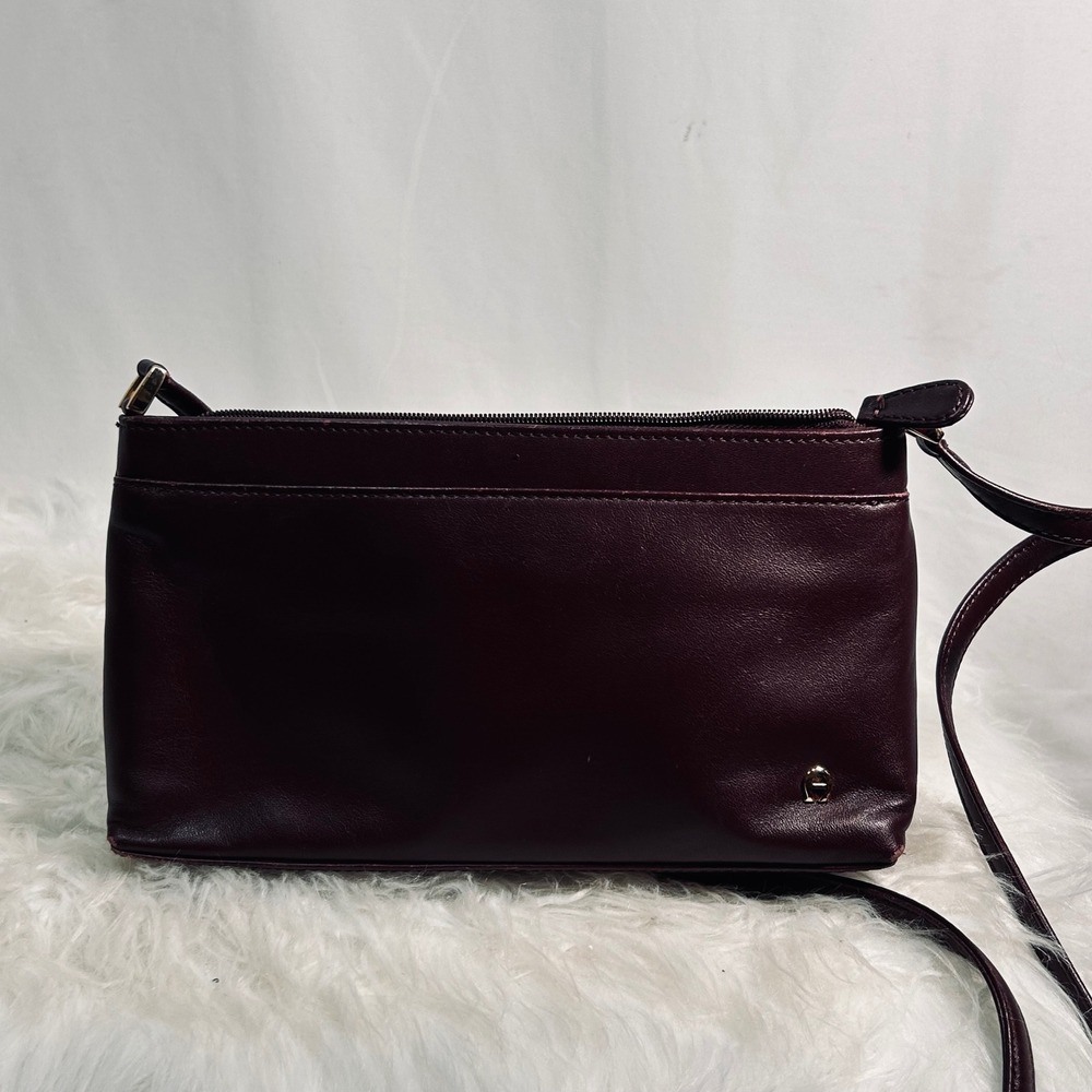 Etienne‎ Aigner Burgundy Leather Crossbody Bag Gold Logo Purse Mens Womens